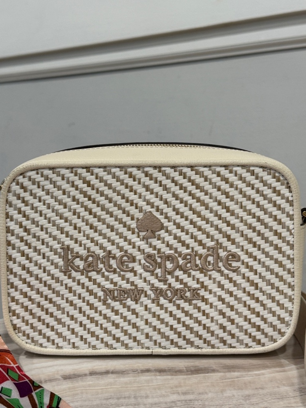 kate spade Bag Oh Snap Straw Camera Logo Woven Cream Crossbody - Picture 5 of 17